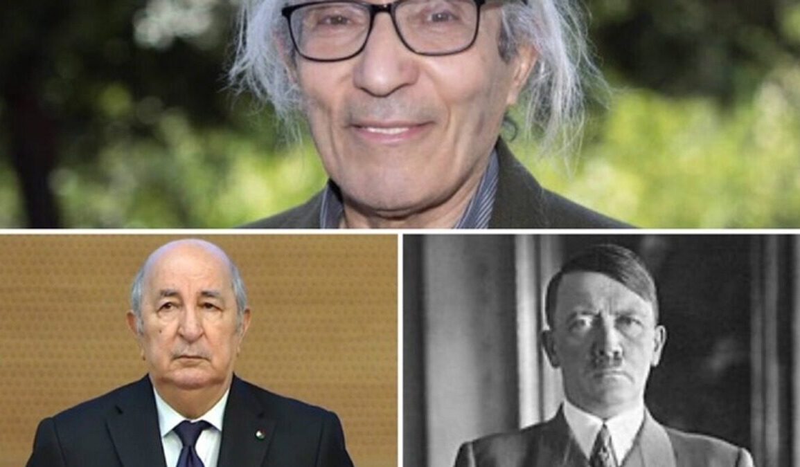 Montage montrant Boualem Sansal au-dessus d’Abdelmadjid Tebboune et d’Adolf Hitler