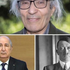 Montage montrant Boualem Sansal au-dessus d’Abdelmadjid Tebboune et d’Adolf Hitler
