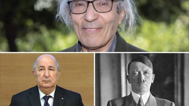 Montage montrant Boualem Sansal au-dessus d’Abdelmadjid Tebboune et d’Adolf Hitler