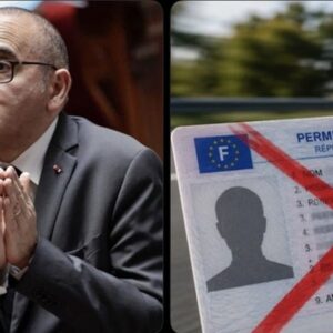 Un responsable politique français à côté d’un permis de conduire barré d’une croix rouge
