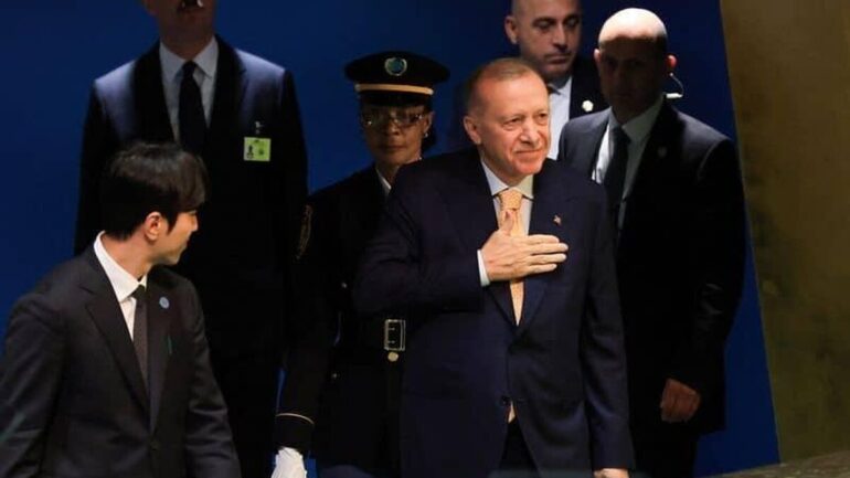 Recep Tayyip Erdogan arrivant à la tribune de l’Assemblée générale des Nations unies.