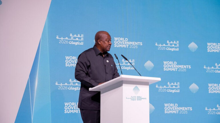 Le président ghanéen John Dramani Mahama lors du World Government Summit 2026.