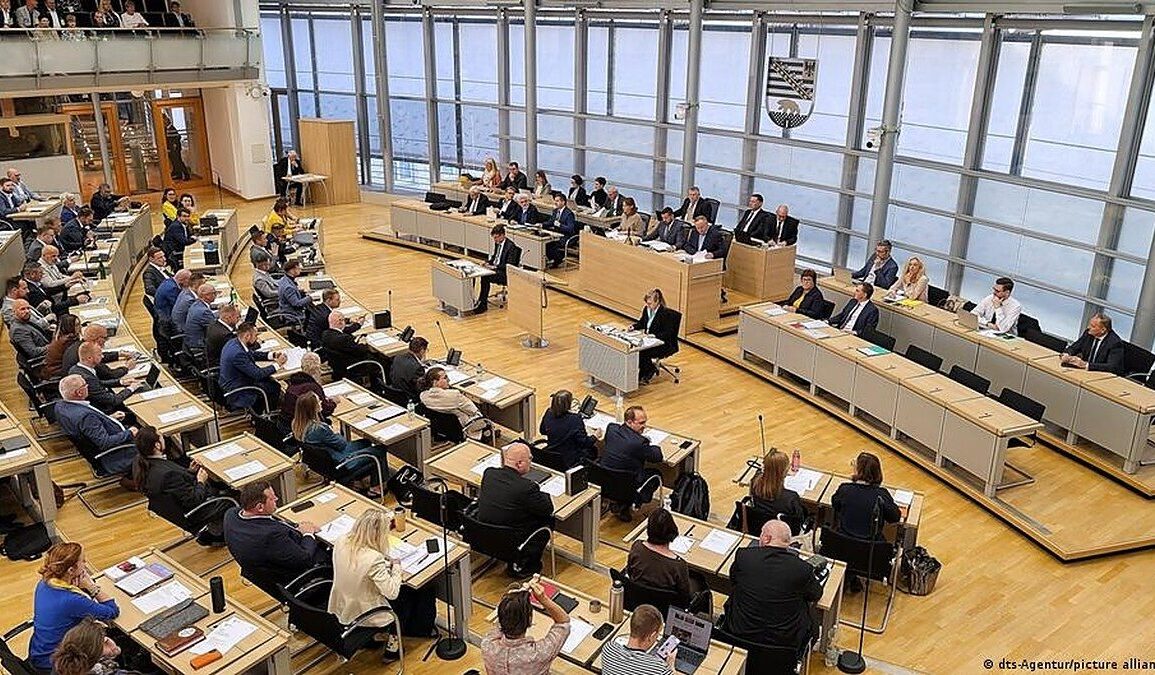 Le Parlement du Land de Saxe-Anhalt, à Magdebourg, lors des débats politiques du 14 octobre 2026.