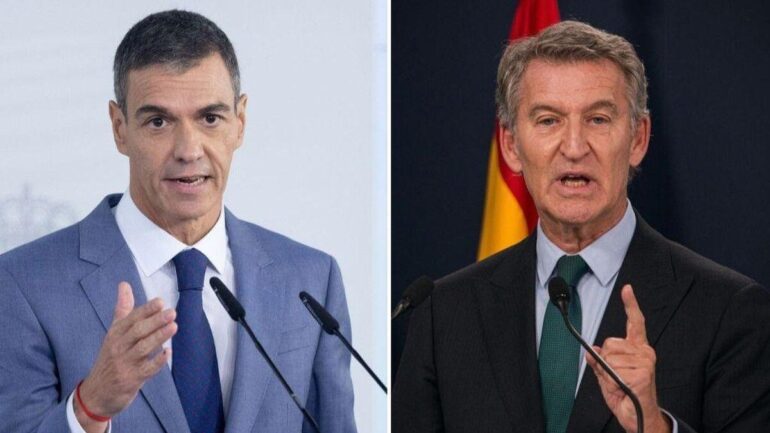 Pedro Sánchez et Alberto Núñez Feijóo, dirigeants de deux grandes formations politiques espagnoles.