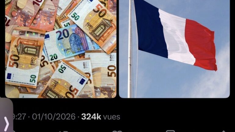 Billets en euros et drapeau français