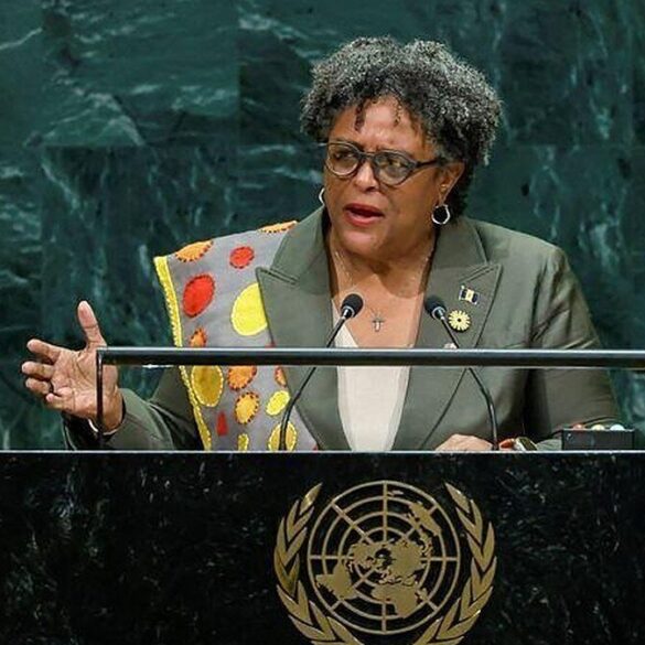 Mia Mottley, Première ministre de la Barbade, à l’Assemblée générale de l’ONU en septembre 2026.