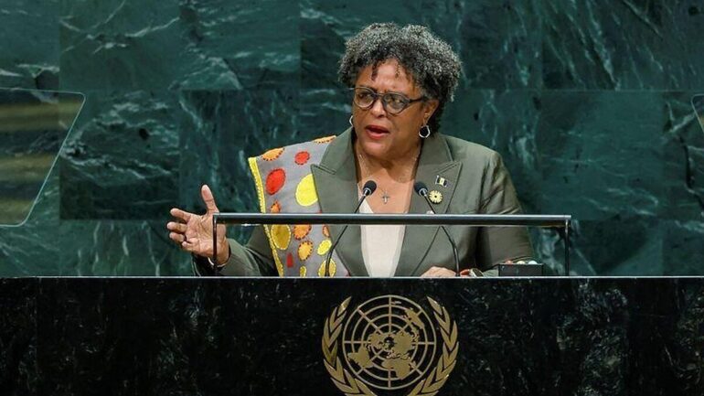 Mia Mottley, Première ministre de la Barbade, à l’Assemblée générale de l’ONU en septembre 2026.