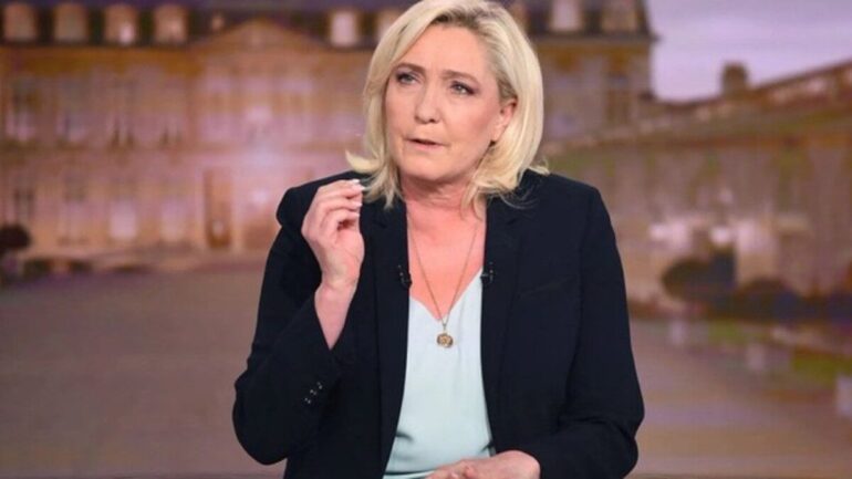 Marine Le Pen lors d’une intervention télévisée.
